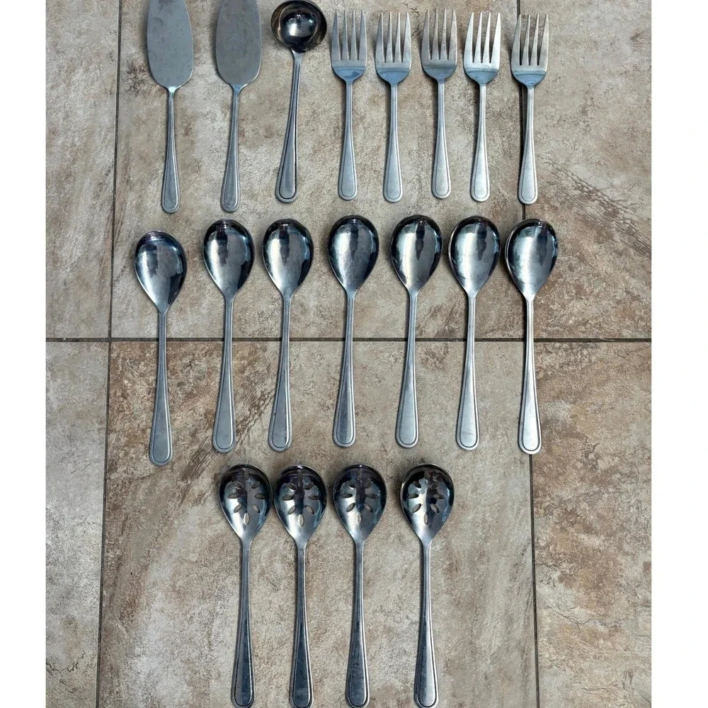 19pc Stainless Steel Serving Utensil Set Slotted Spoons Forks Ladle Cake Server